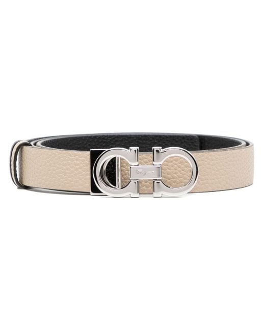Ferragamo Donna Leather Buckle Belt in Natural | Lyst