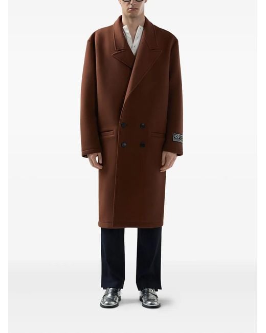 Gcds Brown Logo-Patch Double-Breasted Coat for men