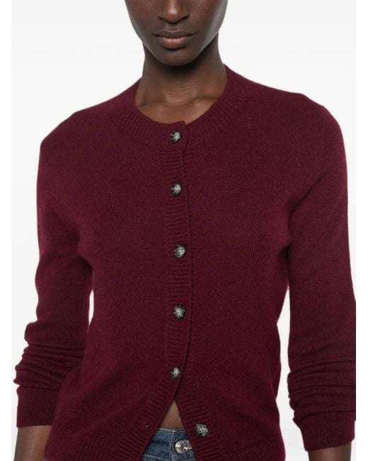 Allude Red Button-Up Ribbed-Trim Cardigan