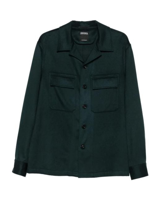 メンズ Zegna ダブルポケット シャツ Green