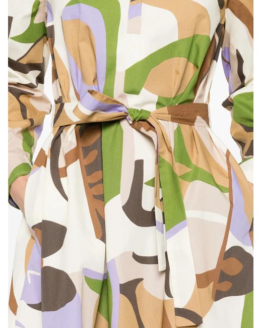Marella White Tie-Waist Geometric-Print Midi Dress