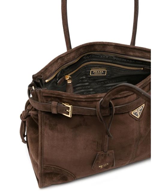 Prada Black Belted Suede Tote Bag