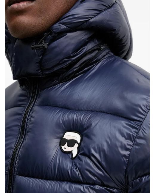 Karl Lagerfeld Blue Hooded Logo-Patch Padded Jacket for men
