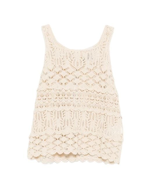 Semicouture Natural Openwork Sleeveless Top