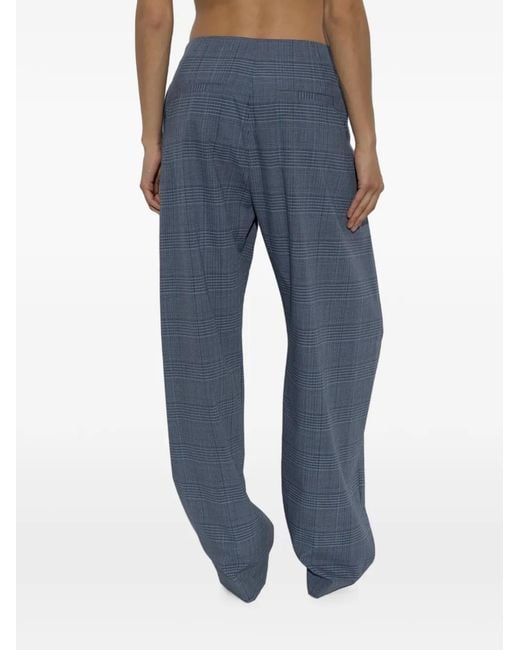 IRO Blue Check-Pattern Pleated Trousers