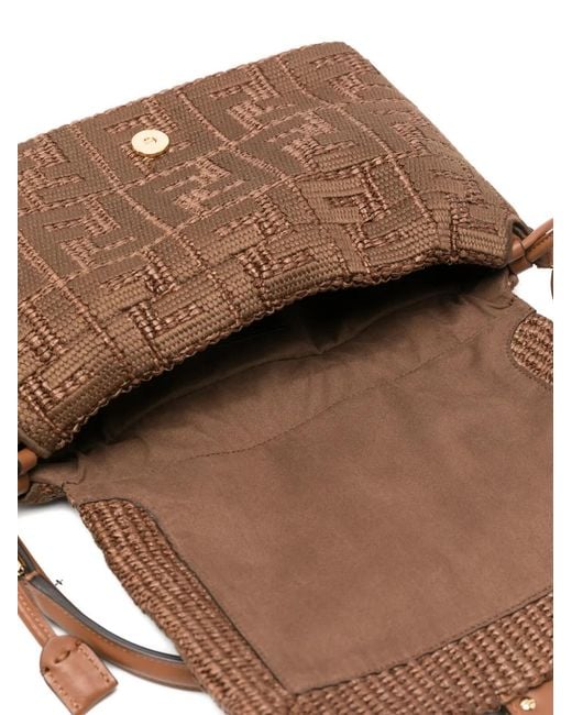 Fendi Brown Mamma Baguette Embroidered Rafia Shoulder Bag