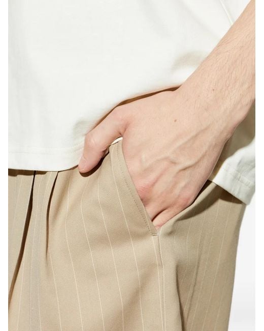 AMI Natural Pinstripe Pleat Shorts for men
