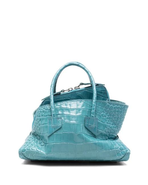 The Attico Blue Mini La Passeggiata Croc-Effect Tote Bag