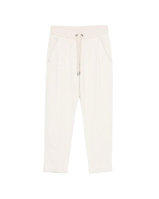 Brunello Cucinelli White Drawstring Stitched-Crease Track Pants