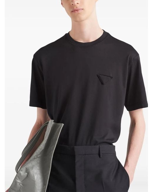 Prada Black Embellished-Triangle T-Shirt for men