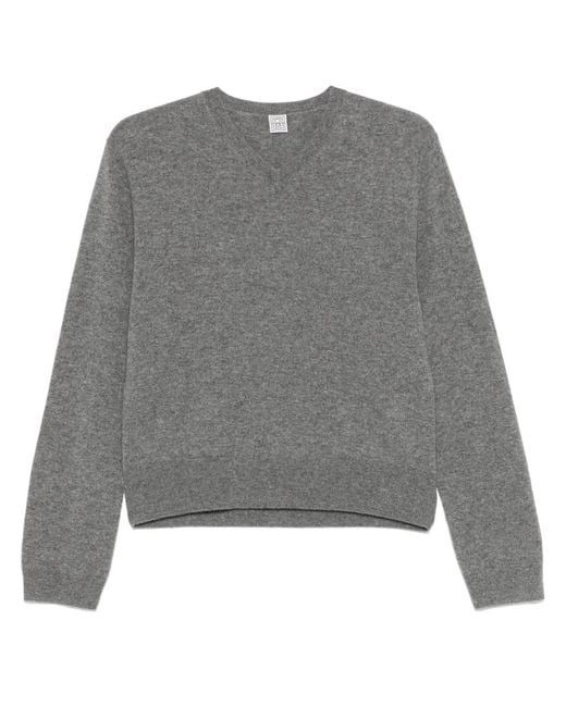 Totême Gray Cashmere V-Necked Jumper