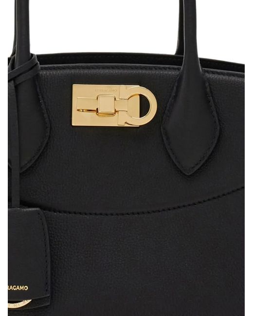 Ferragamo Black Gancini Leather Shoulder Bag