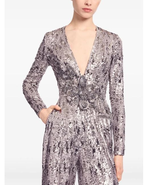 Elie Saab Gray V-Neck Sequinned Jumpsuit