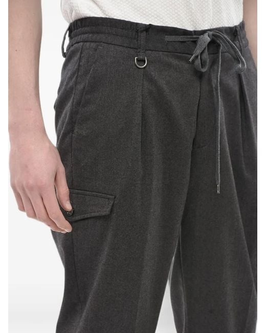 Paolo Pecora Black Pleated-Detailing Drawstring-Fastening Tailored-Design Trousers for men
