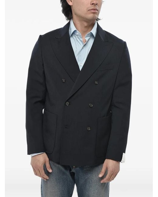 Paolo Pecora Blue Double-Breasted Blazer for men