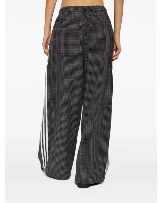 Adidas Gray Check-Pattern Wide-Leg Trousers