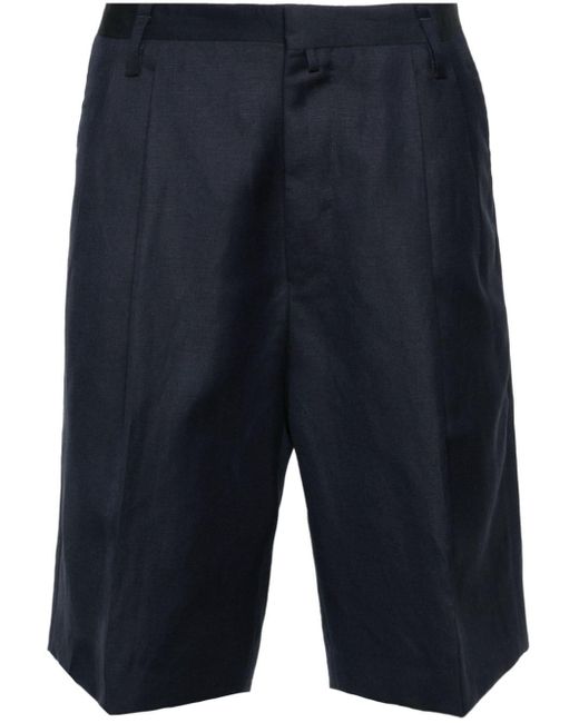 メンズ Corneliani Textured Pleated Bermuda Shorts Blue