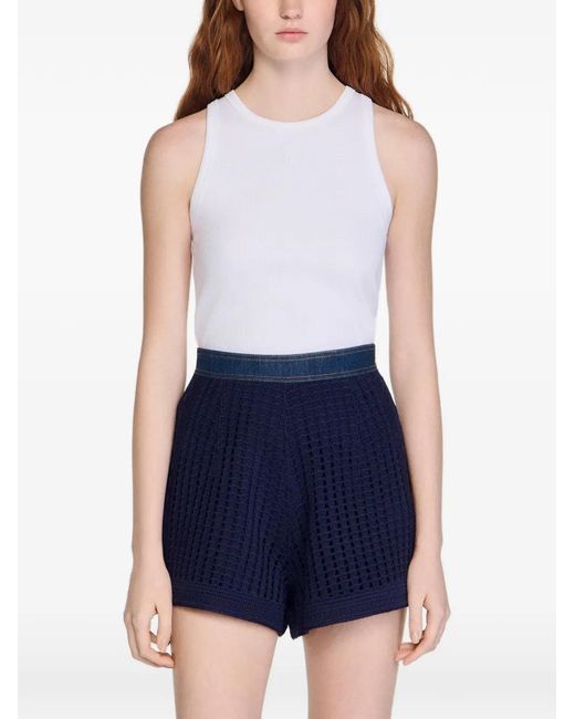 Sandro Blue Short À Bords En Maille