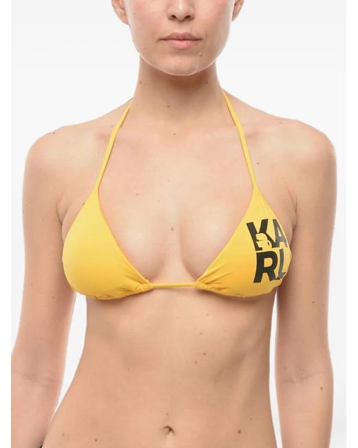 Karl Lagerfeld Green Logo-Print Triangle Bikini Top