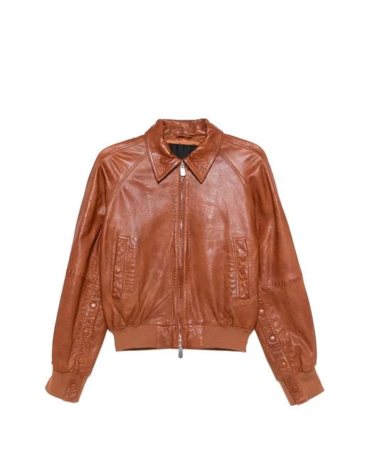 Pinko Brown Barbra Bomber Leather Jacket