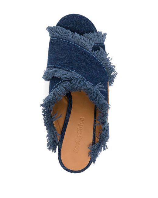 See By Chlo Blue Schuhe 100mm Platform Mules