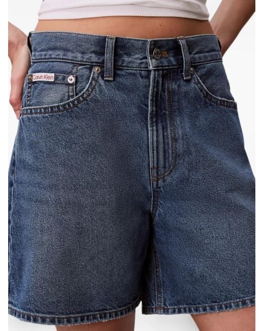 Calvin Klein Blue Logo-Patch Denim Shorts