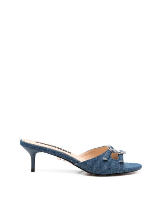 Twentyfourhaitch Blue Sabaudia Crystal-Embellished Denim Sandals