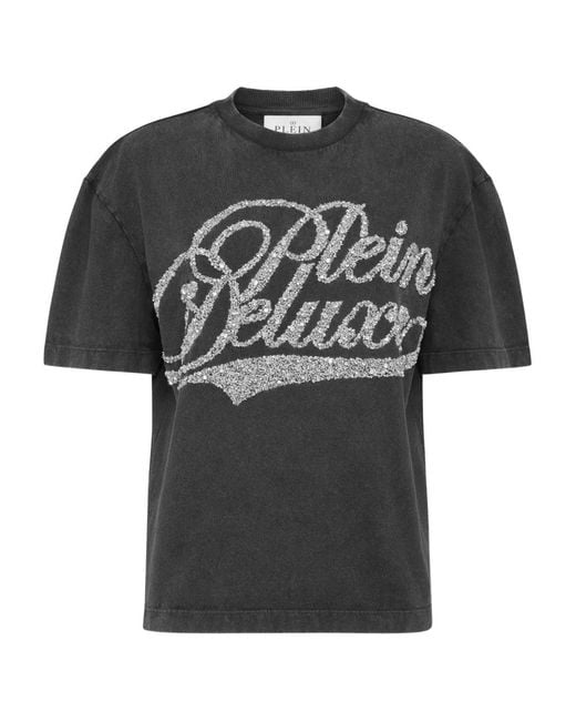 Philipp Plein Black Sequin-Embellished Logo-Lettering T-Shirt