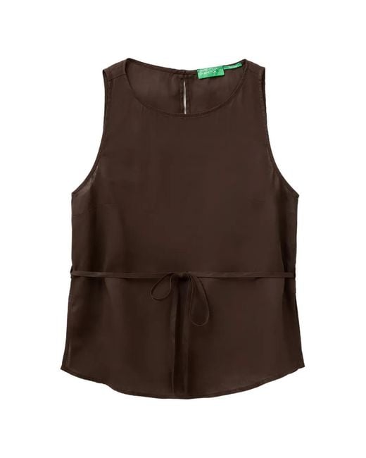 Benetton Brown Sleeveless Belted Blouse