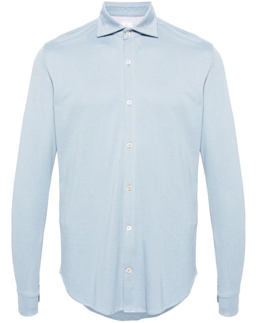Eleventy Blue Classic-collar Cotton Shirt for men