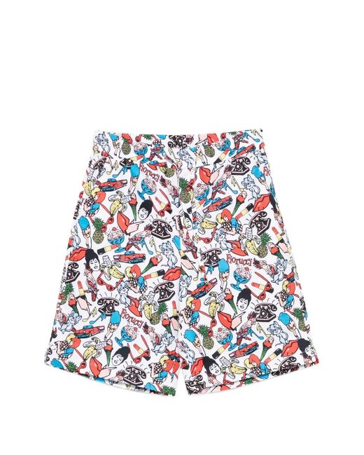 Fiorucci White Graphic-Print Drawstring Shorts for men