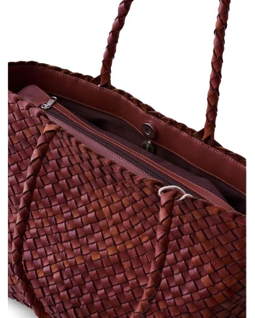 Dragon Diffusion Red Vintage Mesh Braided Leather Tote Bag