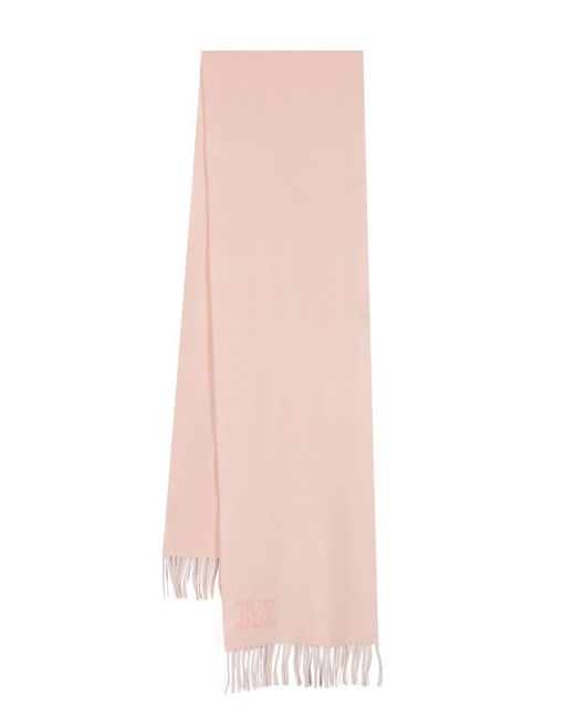 Max Mara Pink Embroidered-logo Cashmere Scarf