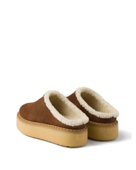 Prada Brown Mules Mit Shearling-Futter