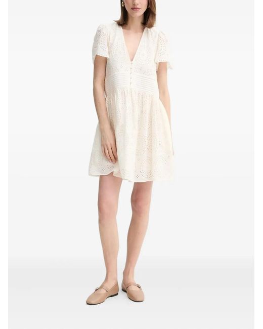 Boss White Eyelet-Embroidered Puff-Sleeve Mini Dress