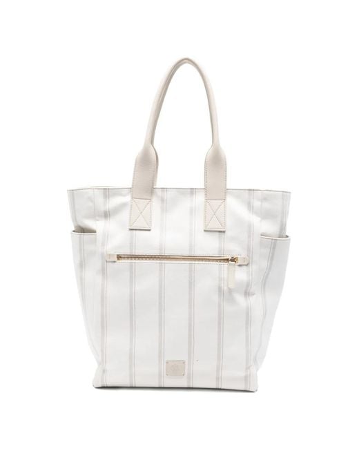 Eleventy White Striped Zip Tote Bag for men
