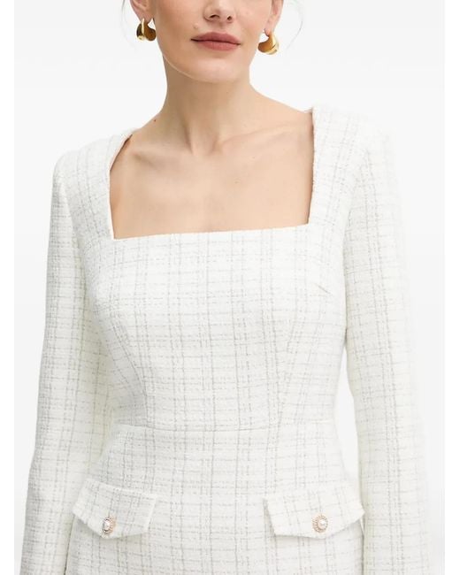 Guess White Pearl-Embellished Square-Neck Mini Dress