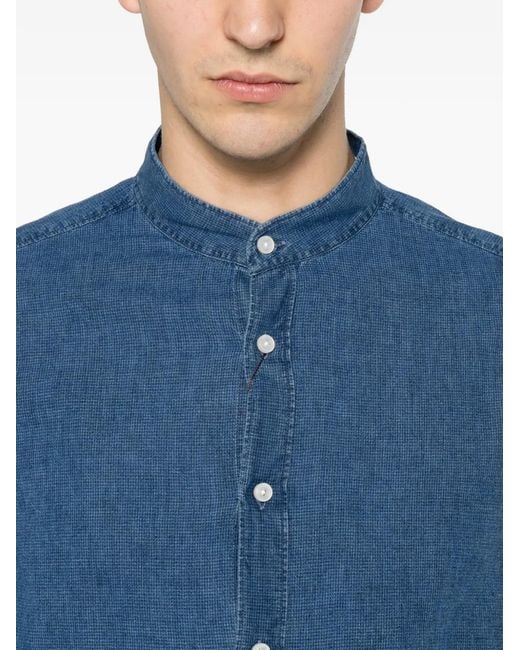 Glanshirt Blue Band-Collar Long-Sleeve Shirt for men