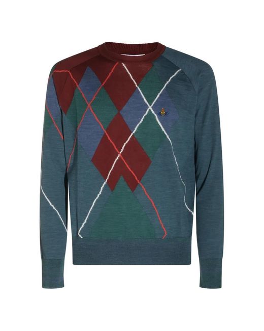 Vivienne Westwood Blue Argyle-Pattern Orb-Embroidered Sweater for men