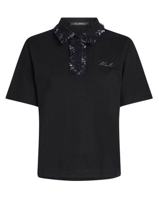 Karl Lagerfeld Black Bouclé Polo Shirt