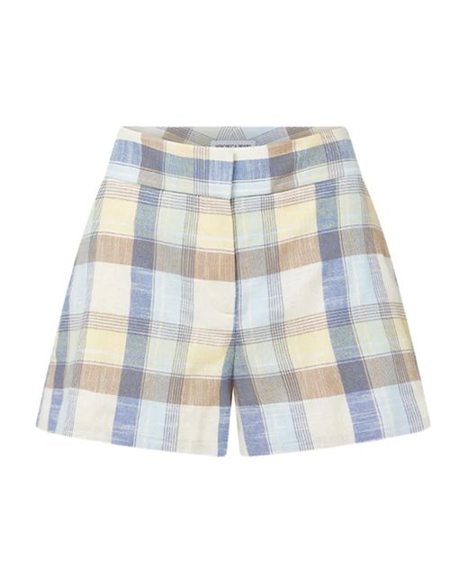 Veronica Beard Blue Allen Checked Pleated Mini Shorts