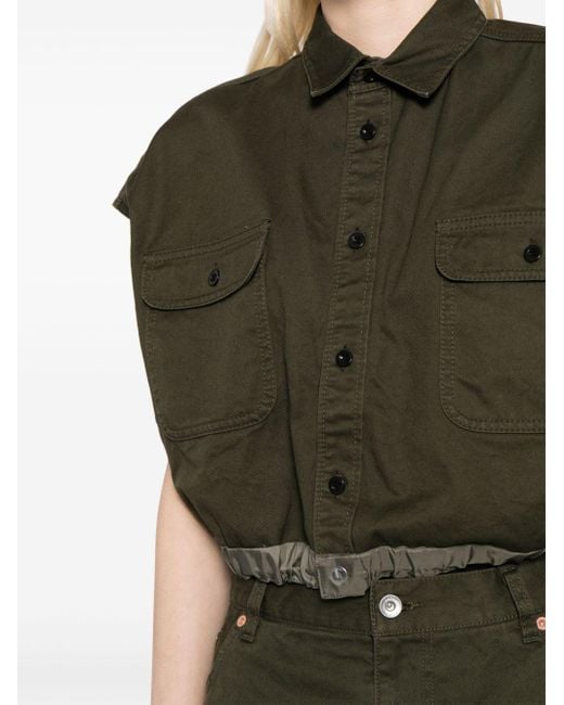 Sacai Green Cap-sleeve Cotton Shirt