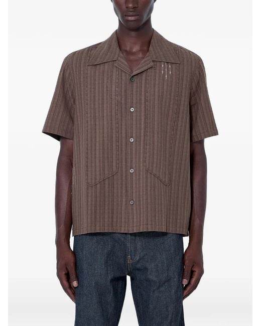 ACHM Brown Striped Short-Sleeve Shirt for men