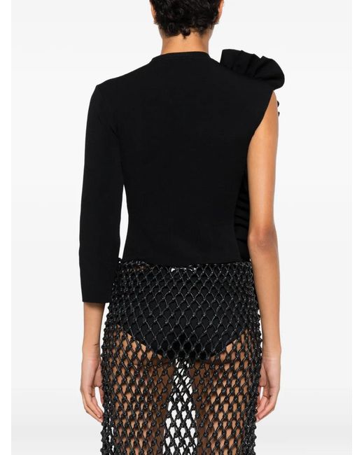A.W.A.K.E. MODE Black Ruffled Asymmetric Top