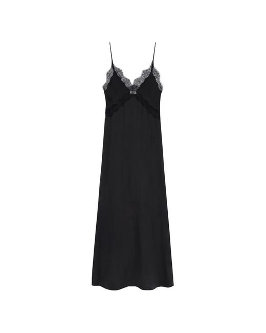Anine Bing Black Lace-Trim V-Neck Maxi Dress