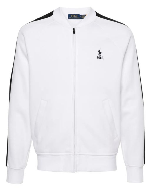 Polo Ralph Lauren White Polo-Pony-Embroidery Zipped Sweatshirt for men