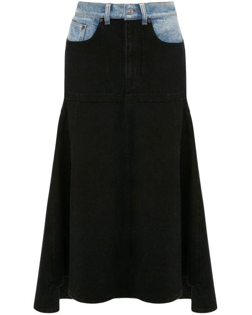 Victoria Beckham Black Patched Denim Midi Skirt