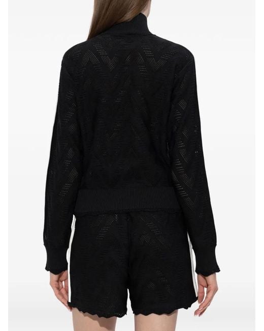 Adidas Black Firebird Knitted Crochet Zip-Up Sweater