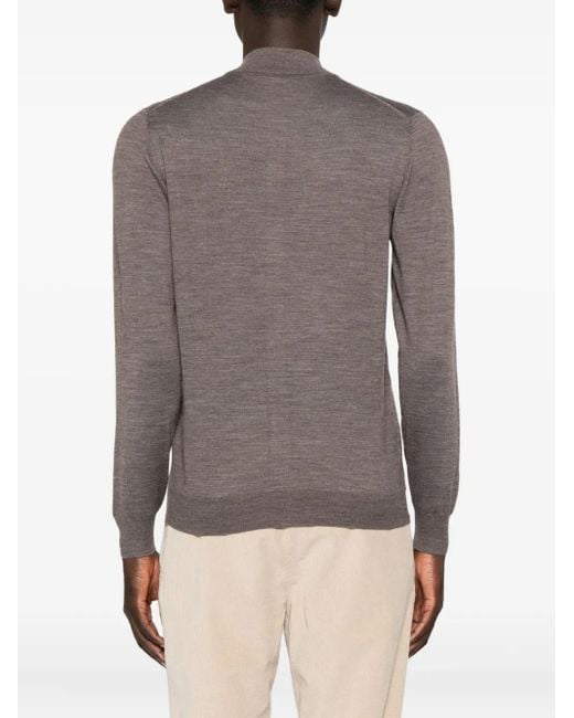 Fedeli Brown Zip-Front High-Neck Cardigan for men