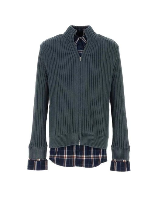 Balenciaga Blue Zip-Fastening Ribbed Cardigan for men
